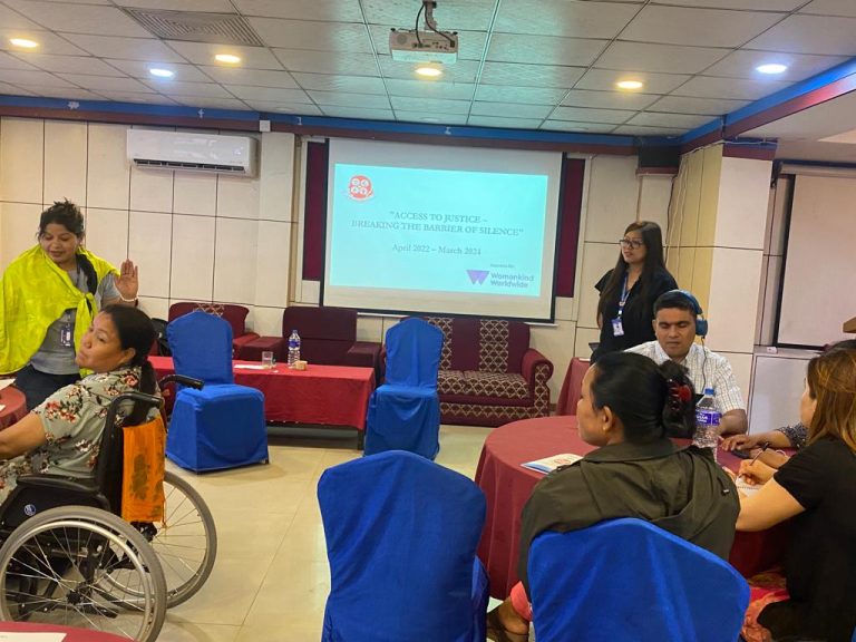 Aayshka Shrestha, project coordinator giving presentation standing front side of the hall,