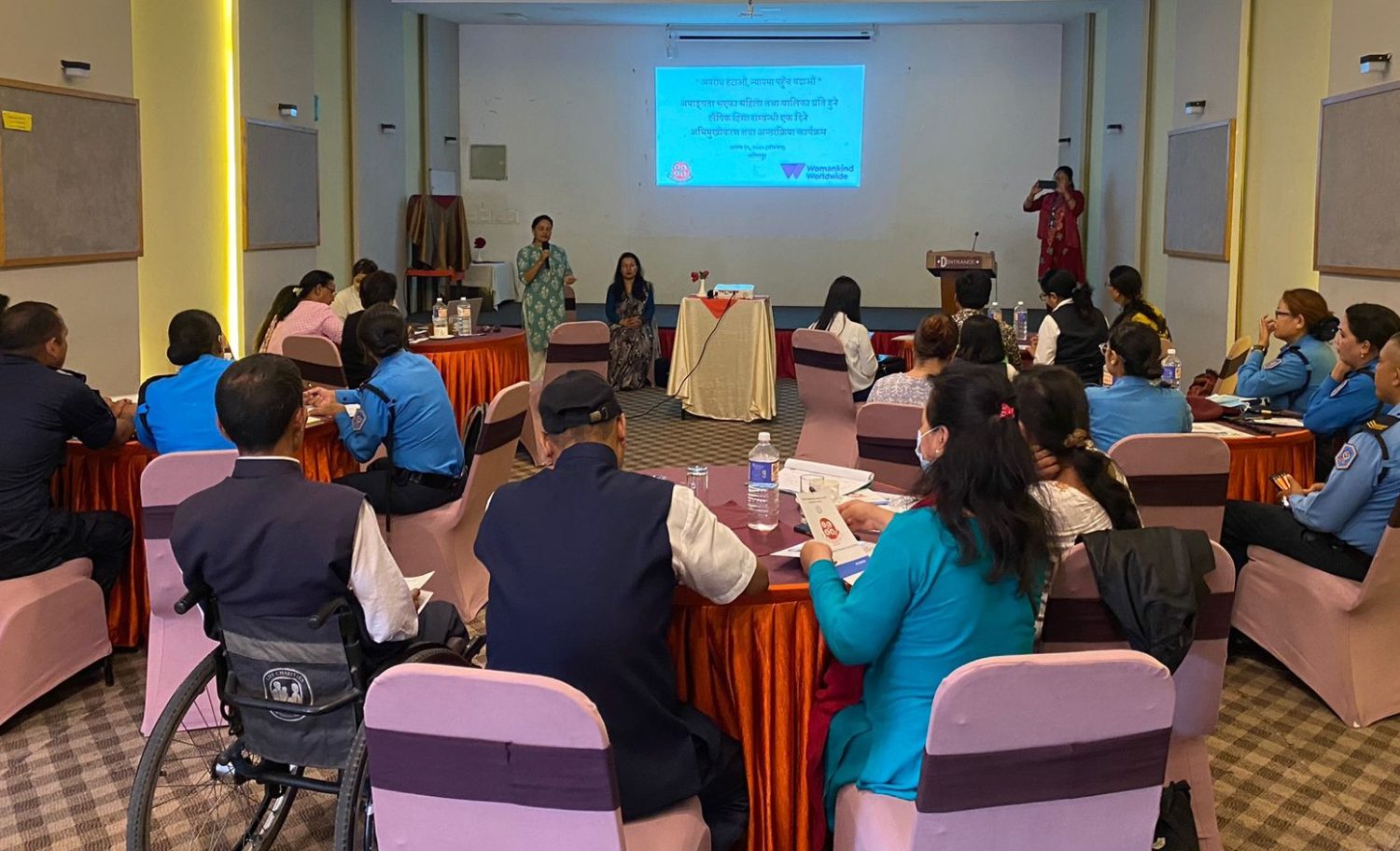 Tika Dahal, chairperson of NDWA welcoming the participants