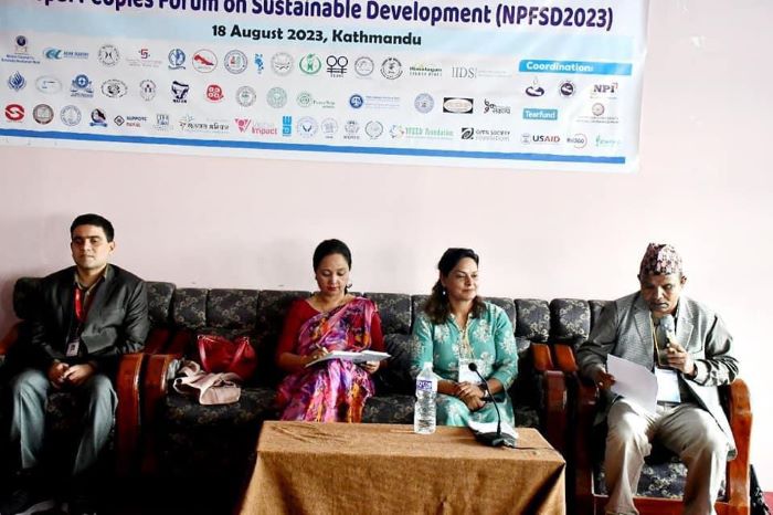 Panelists from the left Bimal Paudel, Lili Thapa, Tika dahal and Ganesh Bk sitting in the dais